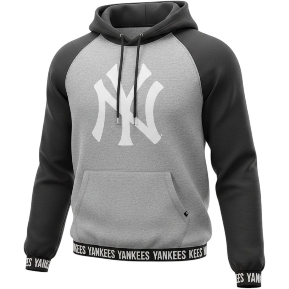 47 Brand Hoodie Mens L Gray New York Yankees Raglan Pullover Prep Old Money
